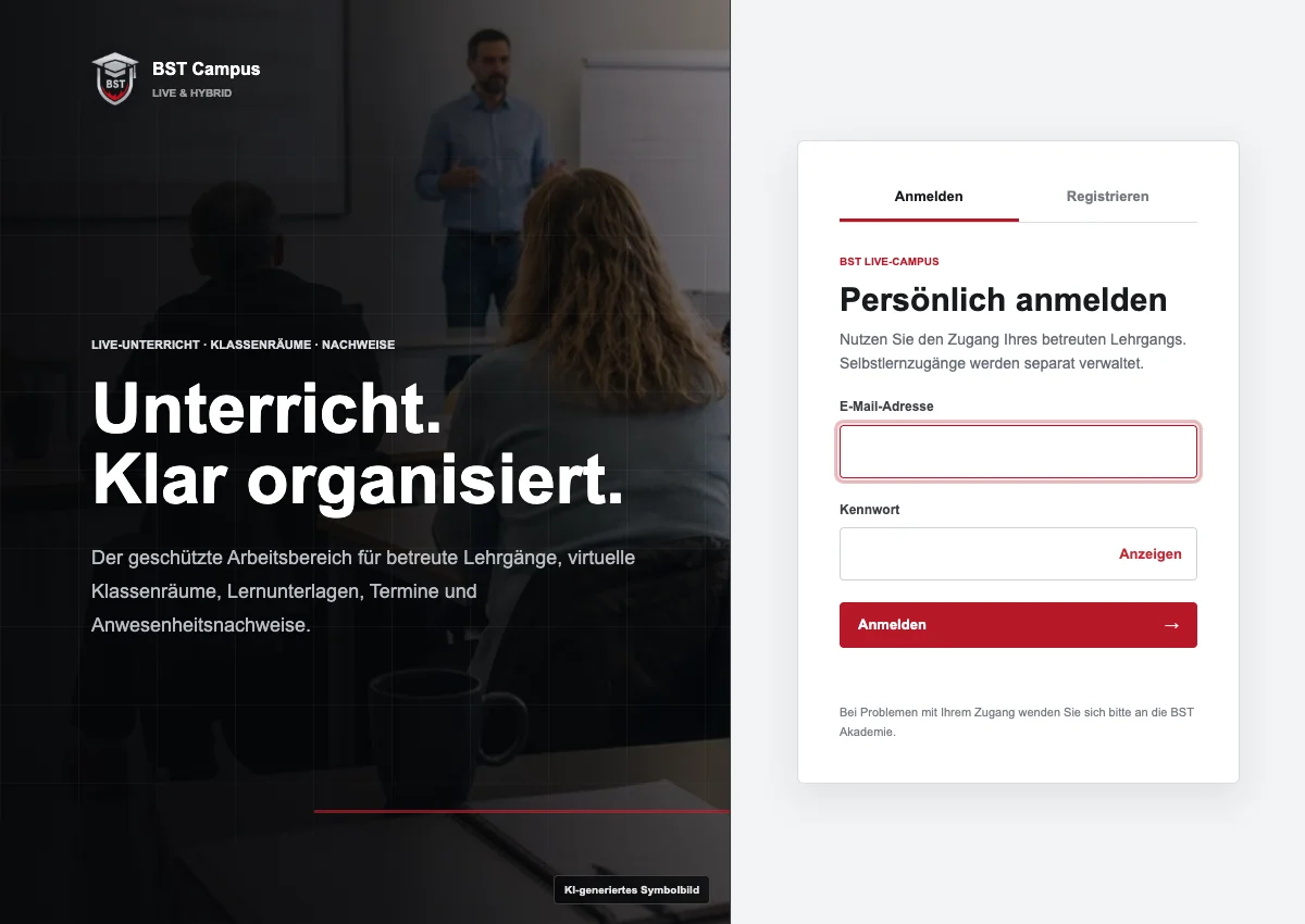 &Ouml;ffentliche Anmeldeseite: BST Live-Campus