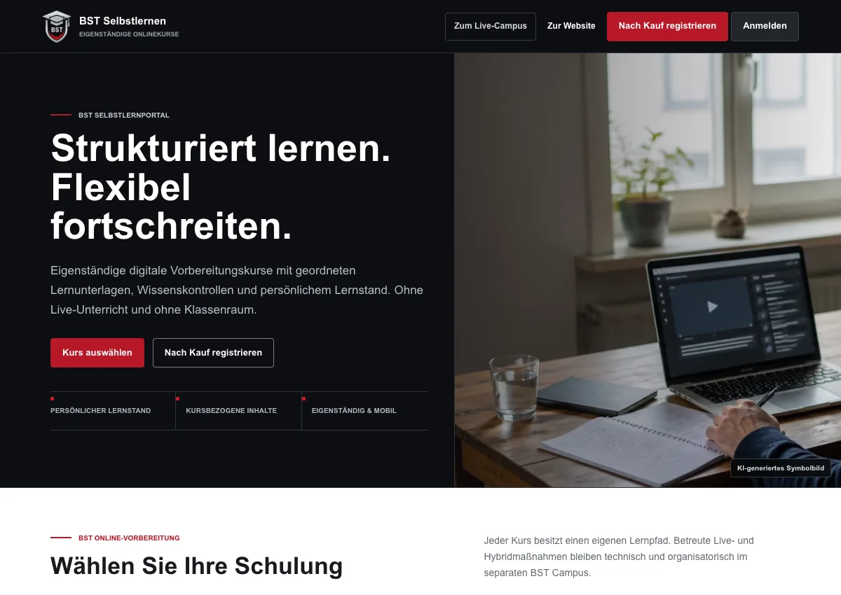 &Ouml;ffentliche Anmeldeseite: BST Selbstlernen